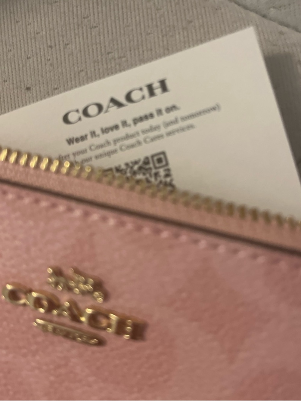 Coach Pink Leather Zip Card Case with Gold Logo